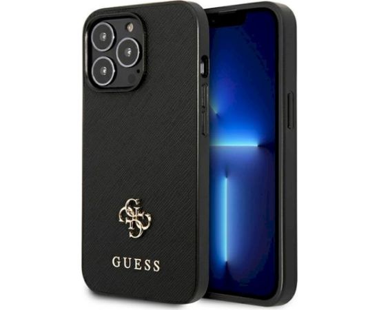 Guess GUHCP13LPS4MK Hardcase Saffiano 4G Small Metal Logo Aizsargapvalks priekš iPhone 13 Pro / 13 6,1" / melns Neoriģinālie Maciņi