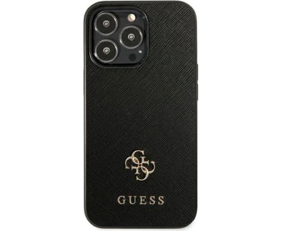 Guess GUHCP13LPS4MK Hardcase Saffiano 4G Small Metal Logo Aizsargapvalks priekš iPhone 13 Pro / 13 6,1" / melns Neoriģinālie Maciņi