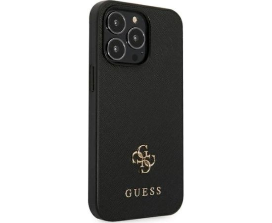 Guess GUHCP13LPS4MK Hardcase Saffiano 4G Small Metal Logo Aizsargapvalks priekš iPhone 13 Pro / 13 6,1" / melns Neoriģinālie Maciņi