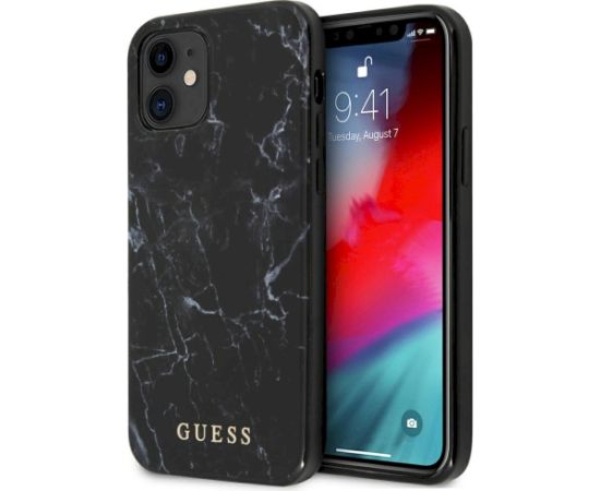 Guess GUHCP12SPCUMABK Marble Hardcase Aizsargapvalks priekš iPhone 12 mini 5,4" / melns Neoriģinālie Maciņi