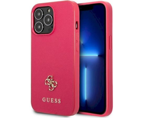Guess GUHCP13LPS4MF Hardcase Saffiano 4G Small Metal Logo Aizsargapvalks priekš iPhone 13 Pro / 13 6,1" / rozā Neoriģinālie Maciņi
