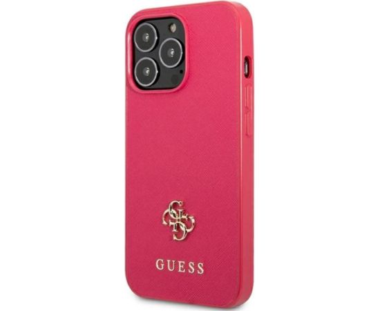 Guess GUHCP13LPS4MF Hardcase Saffiano 4G Small Metal Logo Aizsargapvalks priekš iPhone 13 Pro / 13 6,1" / rozā Neoriģinālie Maciņi