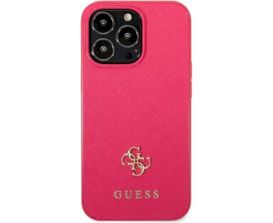 Guess GUHCP13LPS4MF Hardcase Saffiano 4G Small Metal Logo Aizsargapvalks priekš iPhone 13 Pro / 13 6,1" / rozā Neoriģinālie Maciņi