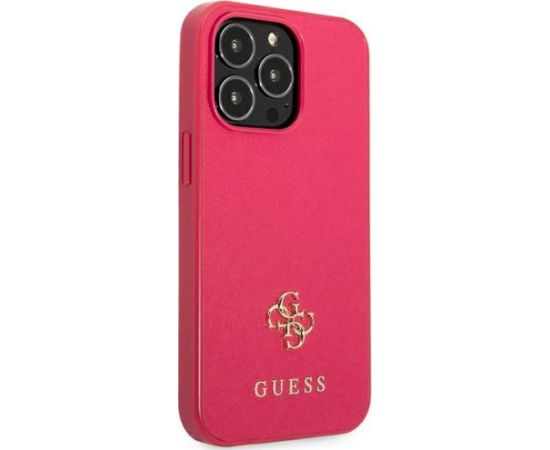 Guess GUHCP13LPS4MF Hardcase Saffiano 4G Small Metal Logo Aizsargapvalks priekš iPhone 13 Pro / 13 6,1" / rozā Neoriģinālie Maciņi
