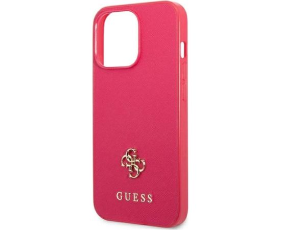 Guess GUHCP13LPS4MF Hardcase Saffiano 4G Small Metal Logo Aizsargapvalks priekš iPhone 13 Pro / 13 6,1" / rozā Neoriģinālie Maciņi