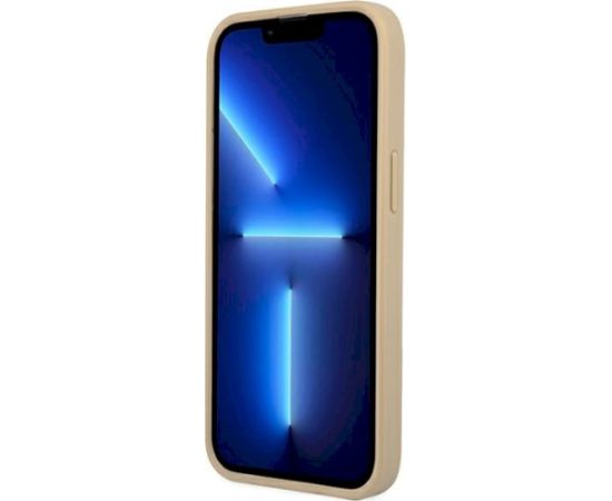 Guess GUHCP13LPSATLE Saffiano Triangle Logo Aizsargapvalks priekš iPhone 13 Pro / 13 6,1" / bēšs Neoriģinālie Maciņi