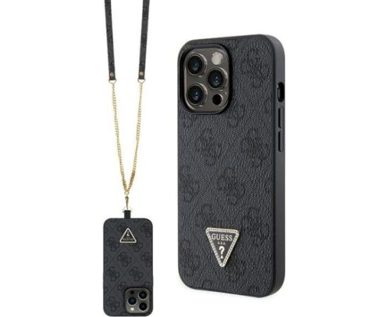 Guess GUHCP13LP4TDSCPK Crossbody 4G Metal Logo Aizsargapvalks priekš iPhone 13 Pro / 13 6.1" / melns Neoriģinālie Maciņi