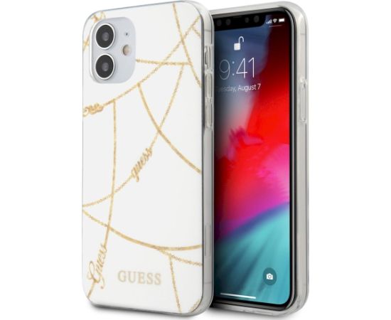 Guess GUHCP12SPCUCHWH Gold Chain Collection Aizsargapvalks priekš iPhone 12 mini 5,4" / balts Neoriģinālie Maciņi