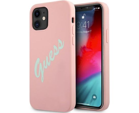 Guess GUHCP12SLSVSPG Silicone Vintage Hardcase Aizsargapvalks priekš iPhone 12 mini 5,4" / zaļi rozā Neoriģinālie Maciņi