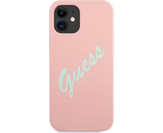 Guess GUHCP12SLSVSPG Silicone Vintage Hardcase Aizsargapvalks priekš iPhone 12 mini 5,4" / zaļi rozā Neoriģinālie Maciņi