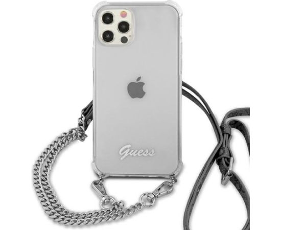 Guess GUHCP12MKC4GSSI Transparent Hardcase 4G Silver Chain Aizsargapvalks priekš iPhone 12/12 Pro 6,1" Neoriģinālie Maciņi