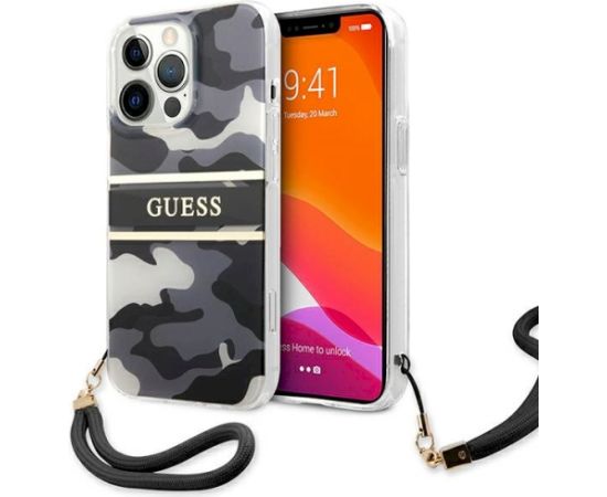 Guess GUHCP13LKCABBK Camo Strap Collection Aizsargapvalks priekš iPhone 13 Pro / 13 6,1" / melns Neoriģinālie Maciņi