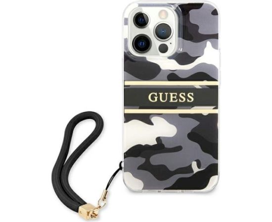Guess GUHCP13LKCABBK Camo Strap Collection Aizsargapvalks priekš iPhone 13 Pro / 13 6,1" / melns Neoriģinālie Maciņi