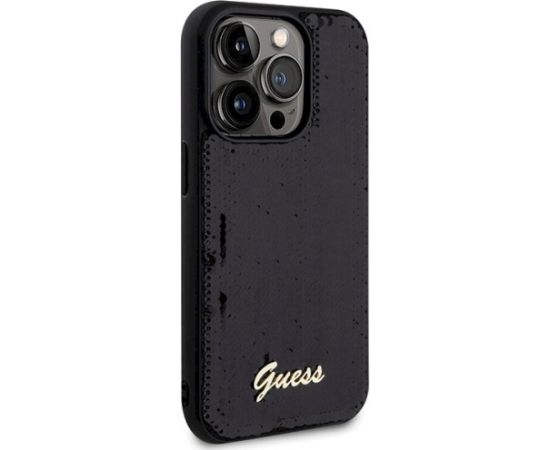Guess GUHCP13LPSFDGSK Sequin Script Metal Aizsargapvalks priekš iPhone 13 Pro / 13 6.1" / melns Neoriģinālie Maciņi