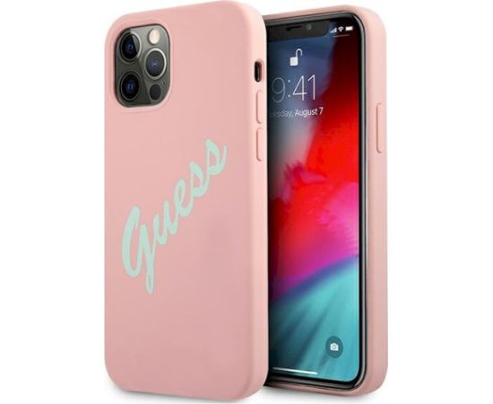 Guess GUHCP12MLSVSPG Silicone Vintage Aizsargapvalks priekš iPhone 12/12 Pro 6,1" / zaļi rozā Neoriģinālie Maciņi