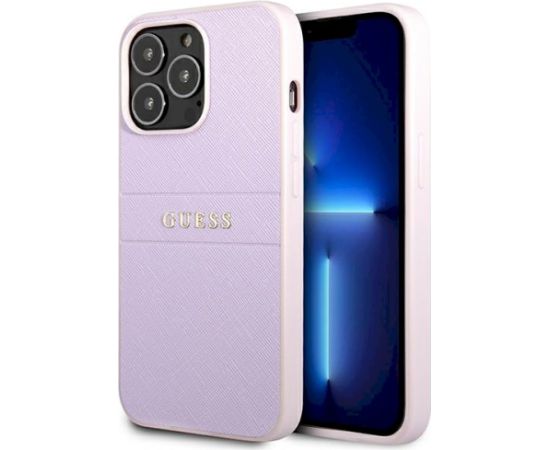 Guess GUHCP13LPSASBPU Saffiano Hot Stamp & Metal Logo Aizsargapvalks priekš iPhone 13 Pro / 13 6,1" / violets Neoriģinālie Maciņi