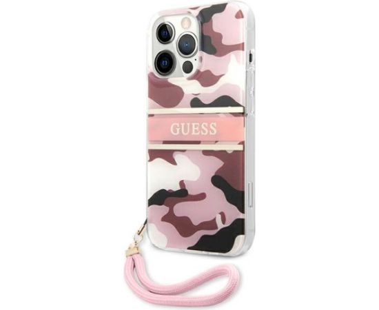 Guess GUHCP13LKCABPI Camo Strap Collection Aizsargapvalks priekš iPhone 13 Pro / 13 6,1" / rozā Neoriģinālie Maciņi