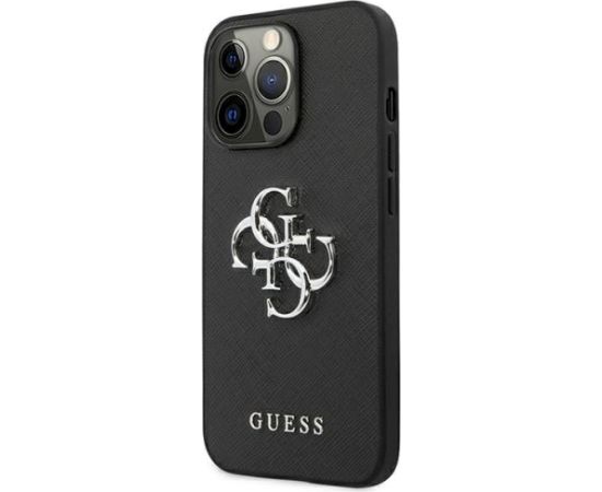 Guess GUHCP13LSA4GSBK Saffiano 4G Metal Logo Aizsargapvalks priekš iPhone 13 Pro/13 6,1" / melns Neoriģinālie Maciņi