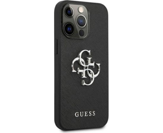 Guess GUHCP13LSA4GSBK Saffiano 4G Metal Logo Aizsargapvalks priekš iPhone 13 Pro/13 6,1" / melns Neoriģinālie Maciņi