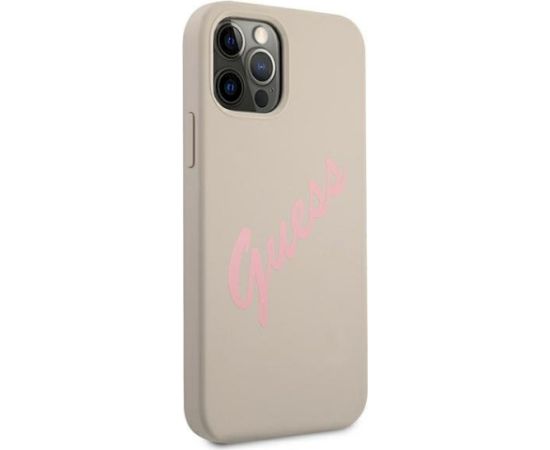 Guess GUHCP12MLSVSGP Silicone Vintage Hardcase Aizsargapvalks priekš iPhone 12/12 Pro 6,1" / pelēki rozā Neoriģinālie Maciņi