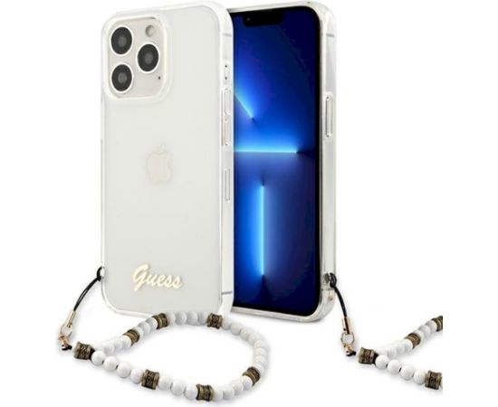 Guess GUHCP13LKPSWH Aizsargapvalks priekš iPhone 13 Pro / 13 6,1" / Transparent White Pearl Neoriģinālie Maciņi