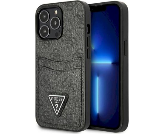 Guess GUHCP13LP4TPK Hardcase 4G Triangle Logo Cardslot Aizsargapvalks priekš iPhone 13 Pro / 13 6,1" / melns Neoriģinālie Maciņi