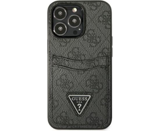 Guess GUHCP13LP4TPK Hardcase 4G Triangle Logo Cardslot Aizsargapvalks priekš iPhone 13 Pro / 13 6,1" / melns Neoriģinālie Maciņi
