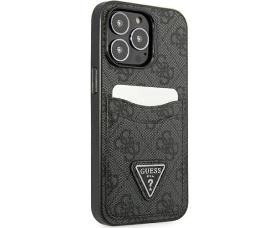 Guess GUHCP13LP4TPK Hardcase 4G Triangle Logo Cardslot Aizsargapvalks priekš iPhone 13 Pro / 13 6,1" / melns Neoriģinālie Maciņi