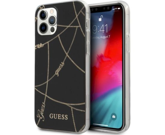 Guess GUHCP12LPCUCHBK Gold Chain Collection Aizsargapvalks priekš iPhone 12 Pro Max 6,7" / melns Neoriģinālie Maciņi