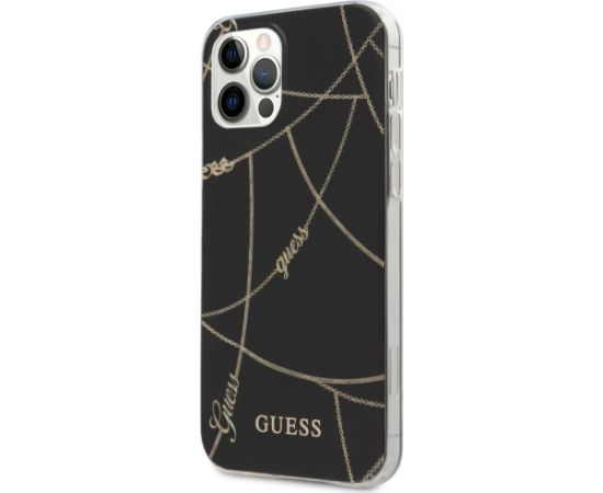 Guess GUHCP12LPCUCHBK Gold Chain Collection Aizsargapvalks priekš iPhone 12 Pro Max 6,7" / melns Neoriģinālie Maciņi