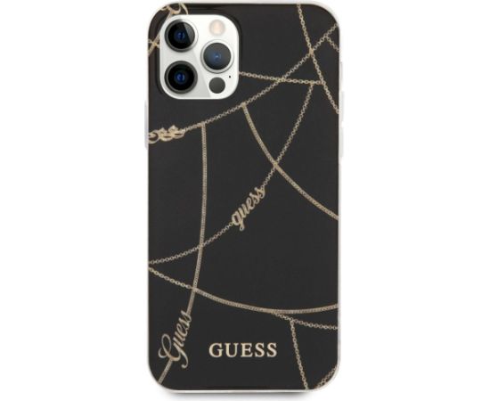 Guess GUHCP12LPCUCHBK Gold Chain Collection Aizsargapvalks priekš iPhone 12 Pro Max 6,7" / melns Neoriģinālie Maciņi