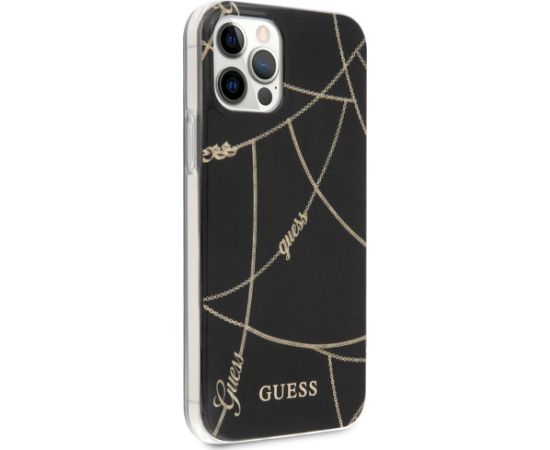 Guess GUHCP12LPCUCHBK Gold Chain Collection Aizsargapvalks priekš iPhone 12 Pro Max 6,7" / melns Neoriģinālie Maciņi