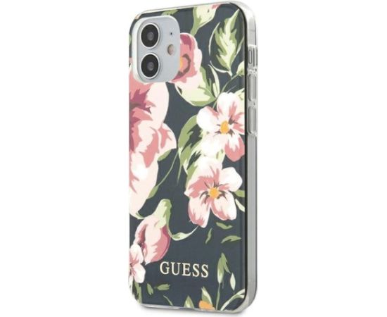 Guess GUHCP12SIMLFL03 Flower Collection Aizsargapvalks priekš iPhone 12 mini 5,4" / navy Neoriģinālie Maciņi