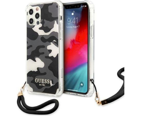 Guess GUHCP12MKSARBK Camo Collection Aizsargapvalks priekš iPhone 12/12 Pro 6,1" / melns Neoriģinālie Maciņi