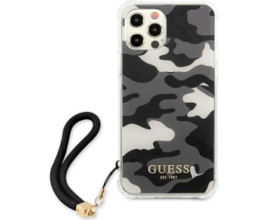 Guess GUHCP12MKSARBK Camo Collection Aizsargapvalks priekš iPhone 12/12 Pro 6,1" / melns Neoriģinālie Maciņi