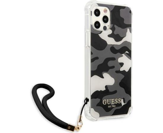 Guess GUHCP12MKSARBK Camo Collection Aizsargapvalks priekš iPhone 12/12 Pro 6,1" / melns Neoriģinālie Maciņi