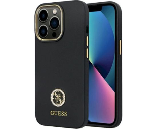 Guess GUHCP13LM4DGPK Silicone Logo Strass 4G Aizsargapvalks priekš iPhone 13 Pro / 13 6.1" / melns Neoriģinālie Maciņi
