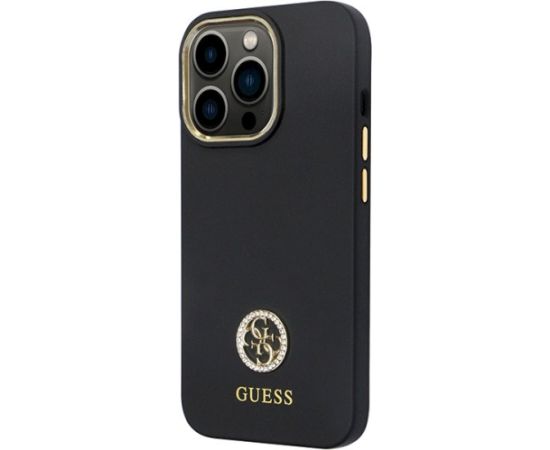 Guess GUHCP13LM4DGPK Silicone Logo Strass 4G Aizsargapvalks priekš iPhone 13 Pro / 13 6.1" / melns Neoriģinālie Maciņi