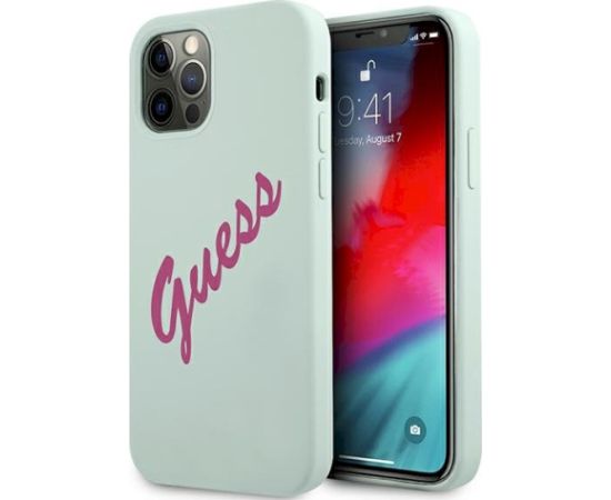 Guess GUHCP12MLSVSBF Silicone Vintage Hardcase Aizsargapvalks priekš iPhone 12/12 Pro 6,1" / blue fuschia Neoriģinālie Maciņi