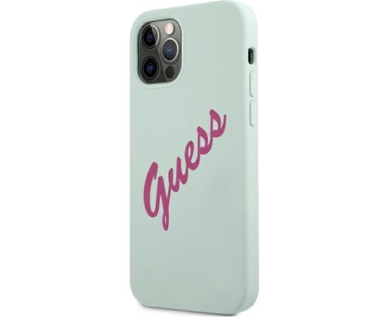 Guess GUHCP12MLSVSBF Silicone Vintage Hardcase Aizsargapvalks priekš iPhone 12/12 Pro 6,1" / blue fuschia Neoriģinālie Maciņi