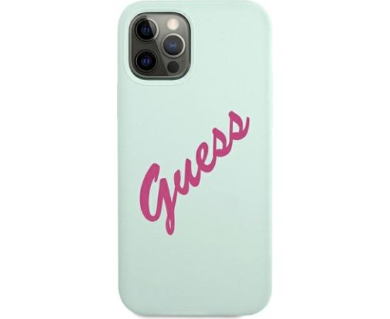 Guess GUHCP12MLSVSBF Silicone Vintage Hardcase Aizsargapvalks priekš iPhone 12/12 Pro 6,1" / blue fuschia Neoriģinālie Maciņi