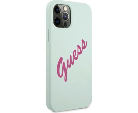 Guess GUHCP12MLSVSBF Silicone Vintage Hardcase Aizsargapvalks priekš iPhone 12/12 Pro 6,1" / blue fuschia Neoriģinālie Maciņi