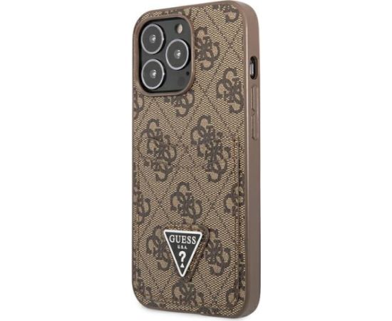 Guess GUHCP13LP4TPW Hardcase 4G Triangle Logo Cardslot Aizsargapvalks priekš iPhone 13 Pro / 13 6,1" / brūns Neoriģinālie Maciņi