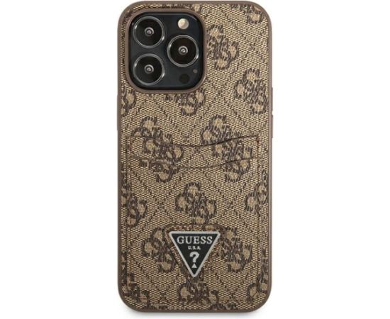 Guess GUHCP13LP4TPW Hardcase 4G Triangle Logo Cardslot Aizsargapvalks priekš iPhone 13 Pro / 13 6,1" / brūns Neoriģinālie Maciņi