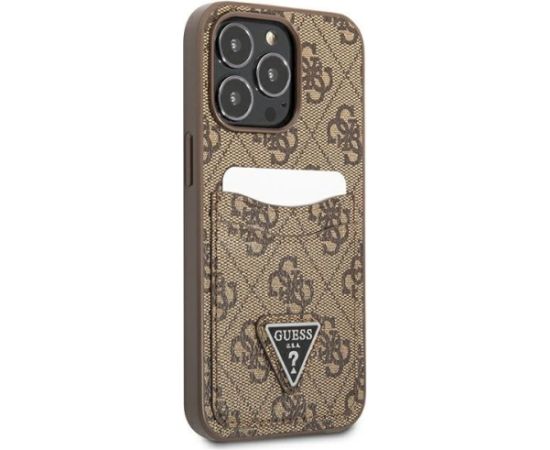 Guess GUHCP13LP4TPW Hardcase 4G Triangle Logo Cardslot Aizsargapvalks priekš iPhone 13 Pro / 13 6,1" / brūns Neoriģinālie Maciņi