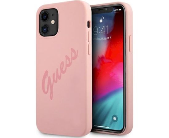 Guess GUHCP12SLSVSPI Script Vintage Aizsargapvalks priekš iPhone 12 mini 5,4" / rozā Neoriģinālie Maciņi