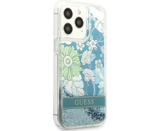 Guess GUHCP13LLFLSN Flower Liquid Glitter Aizsargapvalks priekš iPhone 13 Pro / 13 6,1" / zaļš Neoriģinālie Maciņi