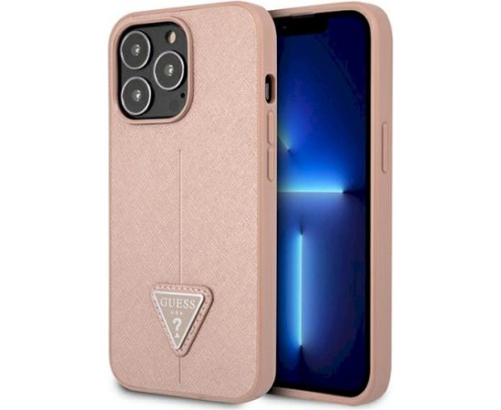 Guess GUHCP13LPSATLP Saffiano Triangle Logo Aizsargapvalks priekš iPhone 13 Pro / 13 6,1" / rozā Neoriģinālie Maciņi