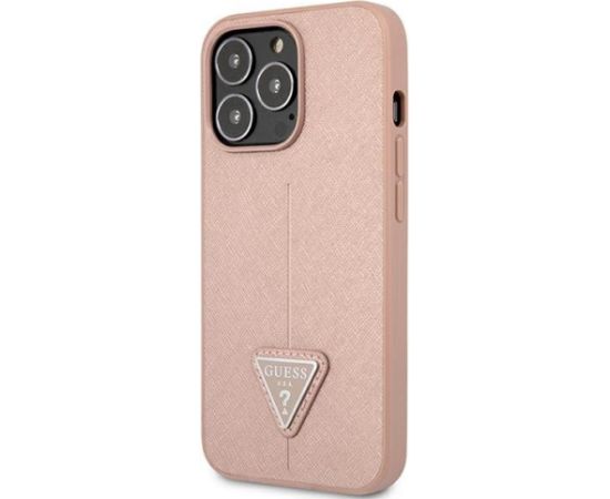 Guess GUHCP13LPSATLP Saffiano Triangle Logo Aizsargapvalks priekš iPhone 13 Pro / 13 6,1" / rozā Neoriģinālie Maciņi