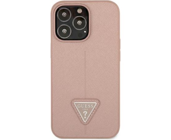 Guess GUHCP13LPSATLP Saffiano Triangle Logo Aizsargapvalks priekš iPhone 13 Pro / 13 6,1" / rozā Neoriģinālie Maciņi